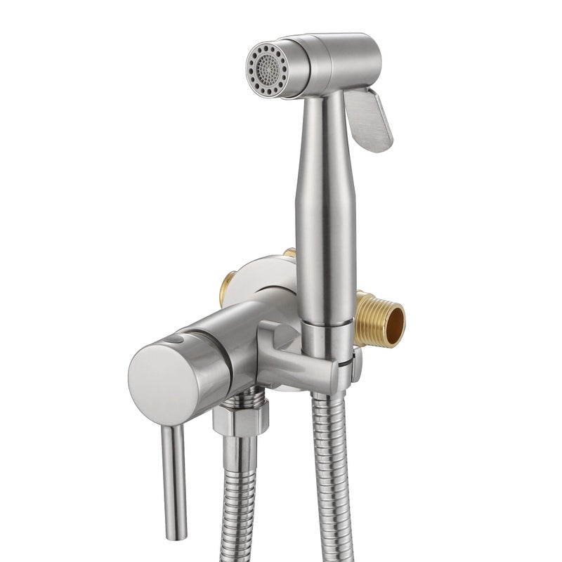 WiPPhs Handheld Bidet Sprayer for Toilet Warm Water, WiPPhs Stainless Steel Brushed Nickel Bidet Hand Held Sprayer with Brass Hot and Cold Mixing Valve, WI9138BN - Image 1